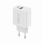 CARICABATTERIA DA RETE RICARICA RAPIDA USB-C + USB-A 20W ONYX CM1 BIANCO
