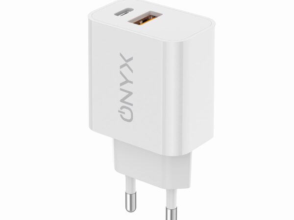 CARICABATTERIA DA RETE RICARICA RAPIDA USB-C + USB-A 20W ONYX CM1 BIANCO
